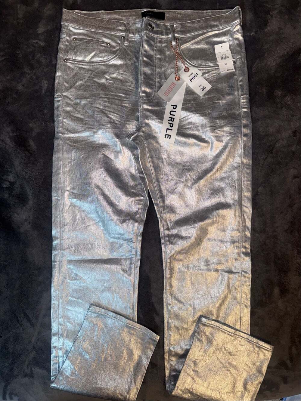 PURPLE BRAND Metallic Monogram Pants 'Grey' - P001 MMGS124 size 36